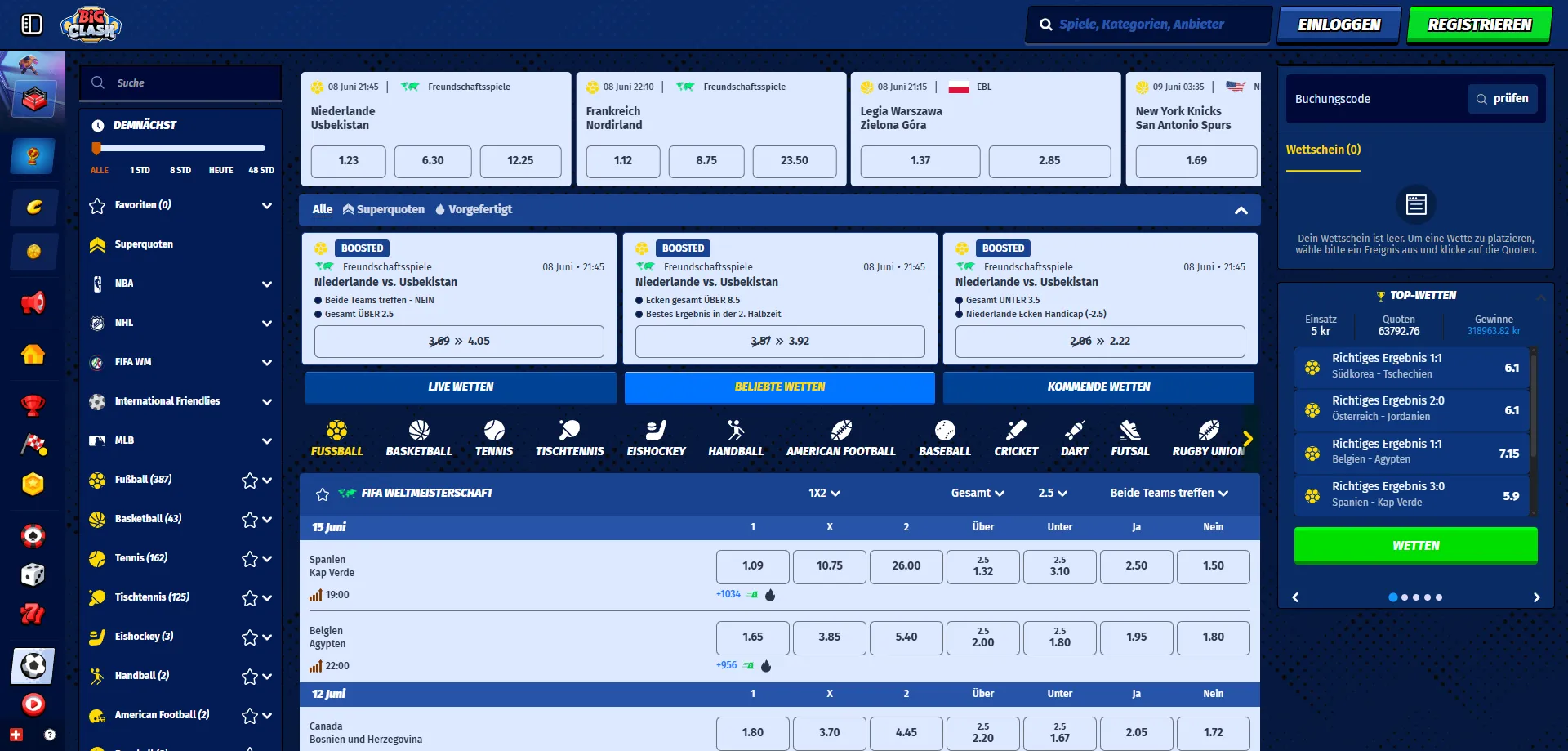 BigClash Casino Sportwetten &ndash; Live-Wetten und Top-Quoten in der Schweiz